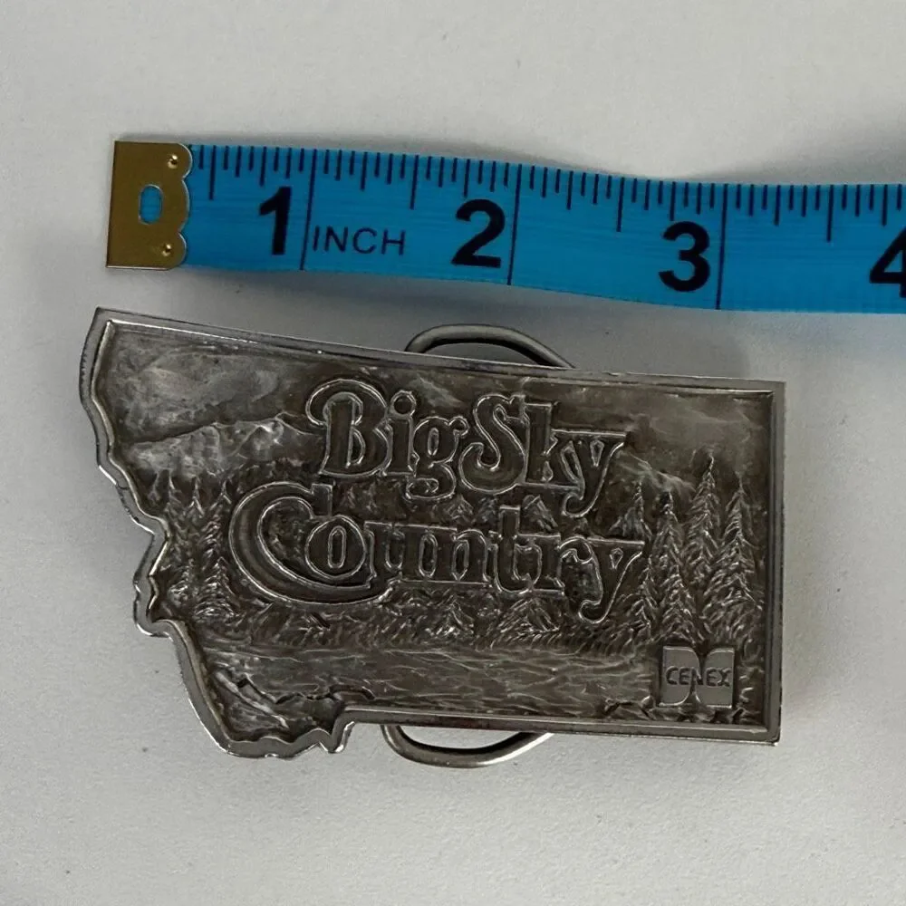 Vintage Montana 1976 Big Sky Belt Buckle Bergamot Brass Works USA